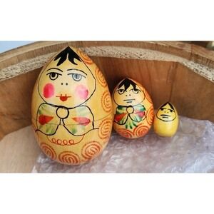 Vintage Estate Find Egg-shape Russian Nesting Dolls, Handmade